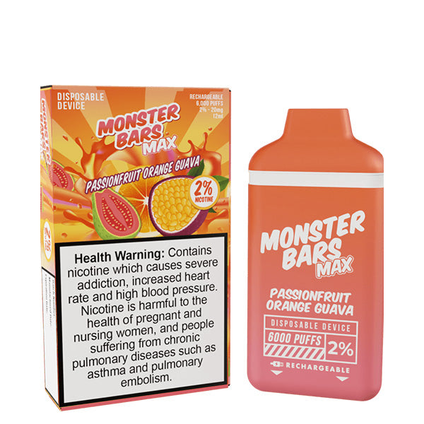 MONSTER BAR MAX FRUIT PASSIONFRUIT ORANGE GUAVA 20MG 6000 PUFFS