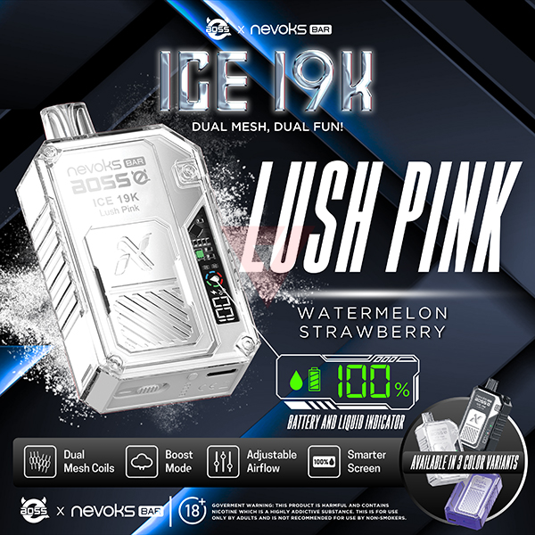NEVOKS BAR ICE WATERMELON STRAWBERRY 2% 19K PUFFS (LUSH PINK)
