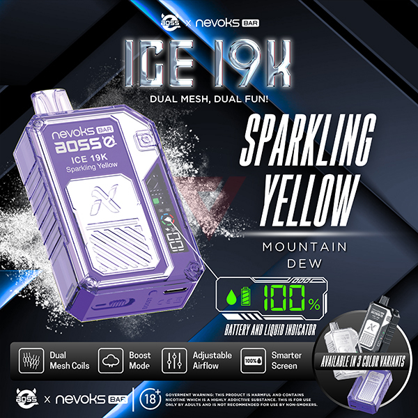 NEVOKS BAR ICE MOUNTAIN DEW 2% 19K PUFFS (SPARKLING YELLOW)